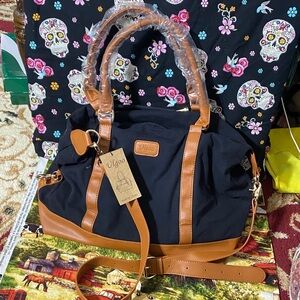 👜 Ulgoo Black Canvas & Tan Faux-Leather Travel Tote Bag – NEW With Tag